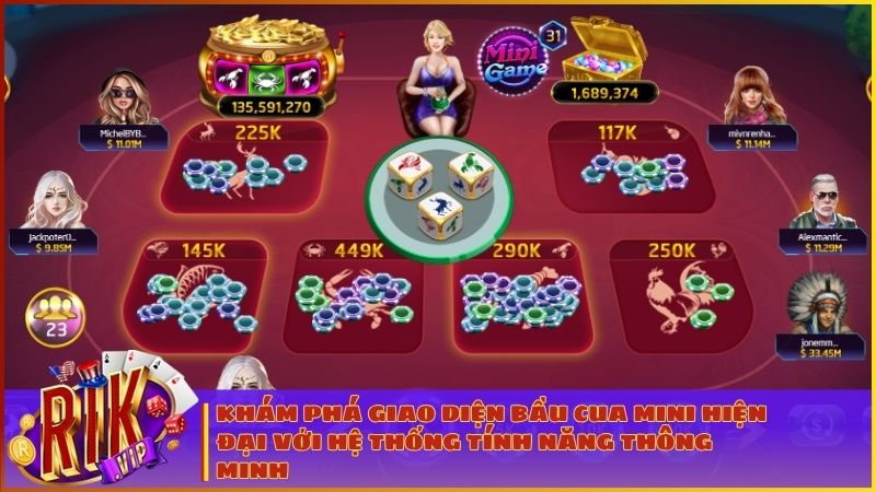 Giao diện Bầu Cua Mini RIKVIP hiện đại với đồ họa 3D vô cùng sắc nét