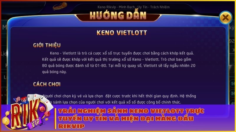 Keno Vietlott RIKVIP: Hướng Dẫn Cách Chơi & Bí Kíp Trúng Xiên 5 Tỷ Lệ 1 Ăn 1200 1 Tham gia sảnh Keno Vietlott RIKVIP để trải nghiệm những kỳ quay thưởng hiện đại và minh bạch